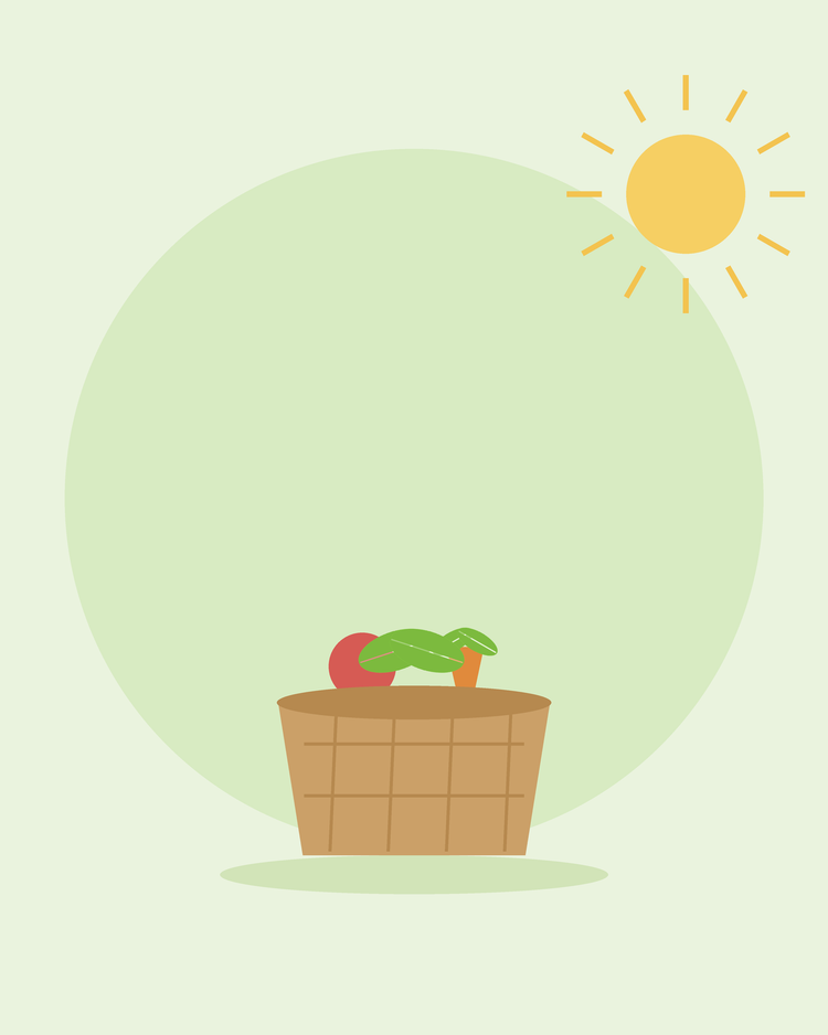Illustration stylisée d'un panier en osier rempli de légumes fraîchement récoltés — récolter et conserver vos produits, par SeedsChoice