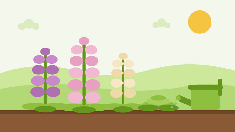 Entretien de la digitale de Dalmatie — illustration à plat de trois épis de digitale avec rosettes de feuilles, une bordure paillée et un arrosoir